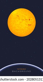 The yellow moon is suspended in the dark sky. Abstract vector technology astronomy business background.