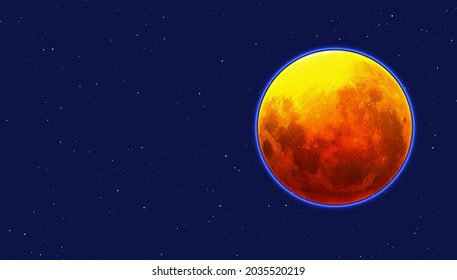 The yellow moon is suspended in the dark sky. Abstract vector technology astronomy business background.