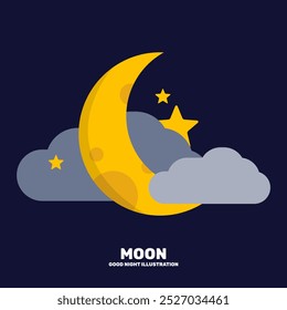 Yellow Moon with Twinkle star vector illustration , Dream, Night Sky, Astrology Graphic Elements for Decoration, Flat style Pictogram for Presentation, Banner and Business, Stock (Editable)