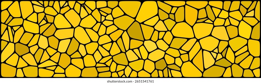 Um padrão de mosaico amarelo feito de formas irregulares de pedra com contornos pretos, lembrando vitrais ou ladrilhos rachados.

