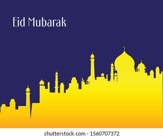 Yellow mosque with blue background