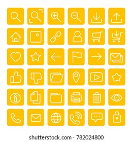 Yellow most used webdesign vector icons for user interface set
