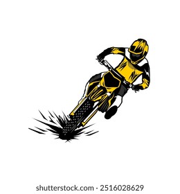 amarelo motocross rider legal drifting frente vista vetor ilustração