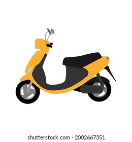 Yellow motor scooter. Moped in flat style. Two-wheeled automobile. Urban vehicle. Isolated vector illustration on white background 