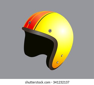 Yellow motorbike classic helmet. Retro vector illustration
