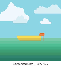 Yellow motorboat in the middle of the lake