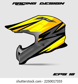 yellow motorcycle helmet wrap design vector. Decal livery background racing .