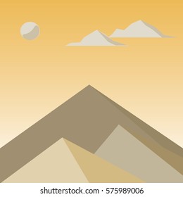 Yellow mountains in the fog. Vector illustration.