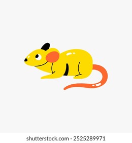 Yellow mouse in flat vector illustration symbolizing small pets, curiosity, and wildlife, isolated on white background