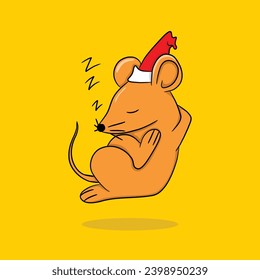 yellow mouse mice christmas hat flat icon vector print ready for web sticker