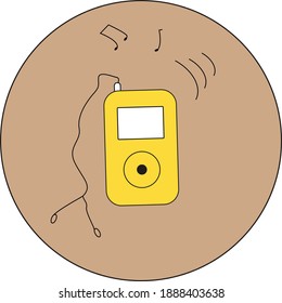 Icono amarillo del reproductor MP3 en el fondo gris
