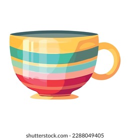 Yellow mug with abstract pattern holds cappuccino isolated