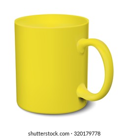 Yellow mug realistic 3D mockup on a white background vector illustration