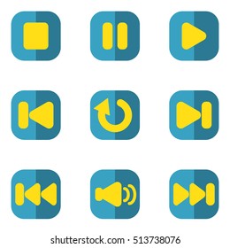 Yellow Multi Media symbol play, pause, stop, forward, backward sign icon isolated vector