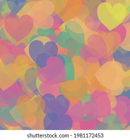 Vector multicolor amarillo Corazón de San Valentín Ilustración de Arte. Arte Violeta Rosa Transparente. Amor Azul Confetti Simple Boda Romántica Arte. Coloridas Tejidos Ornamentales Naranja Verde Morado.
