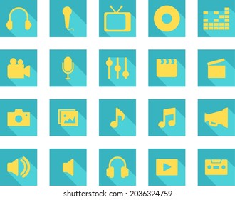 Yellow multimedia icon, illustration, vector, on a white background.