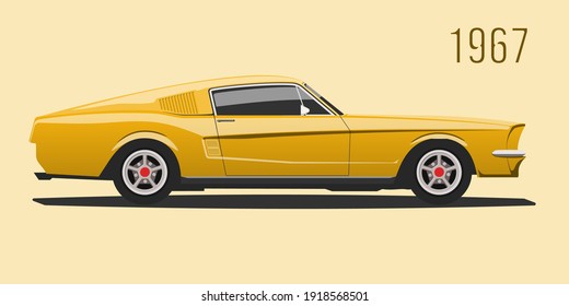 Yellow Muscle Car From 1967 In Vector. Car Vector.