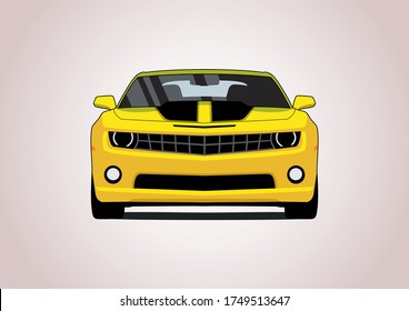 yellow muscle car, view from the front. Chevrolet Camaro.
