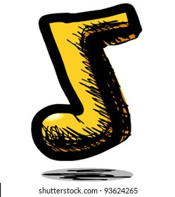 Yellow music note icon. Hand drawing cartoon sketch illustration in childish doodle style