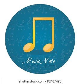 yellow music note over blue circle tag isolated vector illustration
