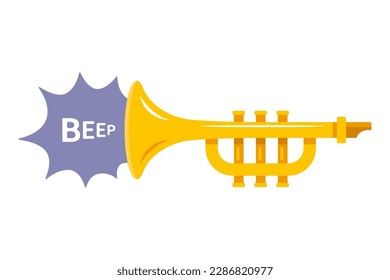 yellow musical trumpet for musical orchestra. flat vector illustration.
