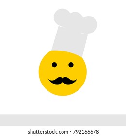 yellow mustachioed smiley in chef's hat on white background