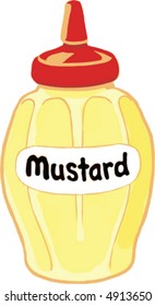 Yellow mustard in plastic squeeze bottle.