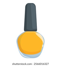 Yellow nail polish bottle standing up with a black top