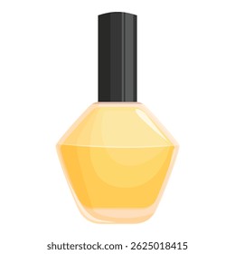 Yellow nail polish in a hexagonal glass bottle with a black cap, isolated on a white background
