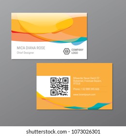 Yellow Name card or business card template with QR Code. Elegant and clean Name Card Template with barcode. Company name card.