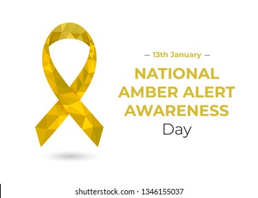 Yellow National Amber Alert Awareness ribbon. Polygonal vector illustration for web and printing isolated on white.