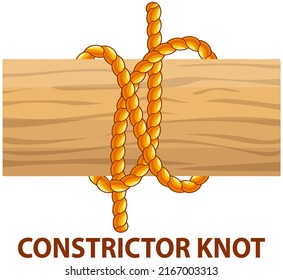 Yellow Nautical Rope Knot, Interweaving Of Ropes, Cables, Tapes Or Other Flexible Linear Materials. Constrictor Knot Isolated On White. Household Binding And Fastening Unit For Permanent Fastening