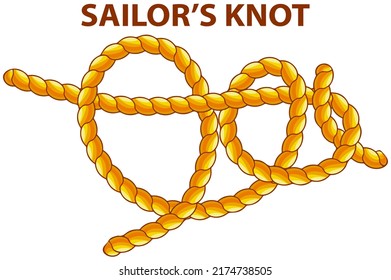 Yellow nautical rope knot, interweaving of ropes, cables, tapes or other flexible linear materials. Sailors knot isolated on white. Household binding and fastening unit for permanent fastening
