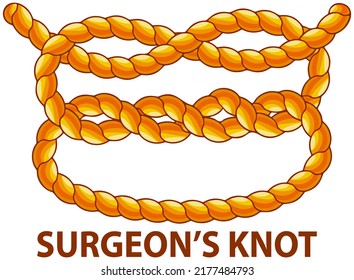 Nudo de cuerda náutica amarillo, entrelazado de cuerdas, cables, cintas u otros materiales lineales flexibles. Los cirujanos no están aislados en blanco. Unidad de fijación y fijación del hogar para el cierre permanente