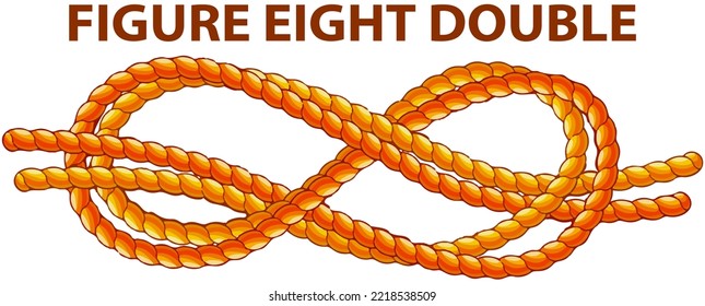 Yellow nautical rope knot, interweaving of ropes, cables, tapes or other flexible linear materials. Figure eight double isolated on white. Household binding and fastening unit for permanent fastening