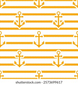 Yellow Nautical seamless pattern. Yacht style design. Vintage decorative background. Template for prints, wrapping paper, fabrics, flyers, banners, posters and placards. Vector illustration.