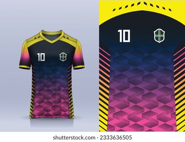 yellow navy t-shirt sport design template with abstract pattern for soccer jersey. Sport uniform in front view. Tshirt mock up for sport club. Vector Illustration