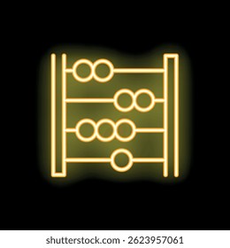Yellow neon abacus icon glowing against a black background, representing concepts like education, counting, and traditional calculation methods