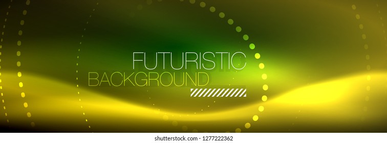 Fondo abstracto de neón amarillo con círculos punteados, diseño de vidrio brillante borroso