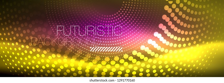 Fondo abstracto de neón amarillo con círculos punteados, diseño de vidrio brillante borroso