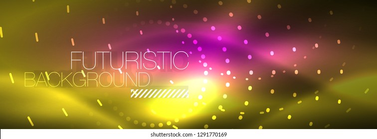 Fondo abstracto de neón amarillo con círculos punteados, diseño de vidrio brillante borroso
