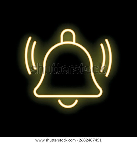 Yellow neon bell icon is ringing on a black background