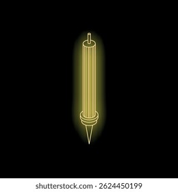 Yellow neon birthday candle glowing on black background
