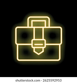 Yellow neon briefcase glowing on a black background, representing business and finance concepts