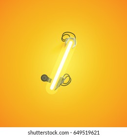 Yellow neon character from a font set on yellow background, vector illustration