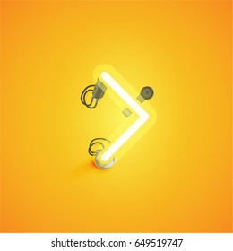 Yellow neon character from a font set on yellow background, vector illustration