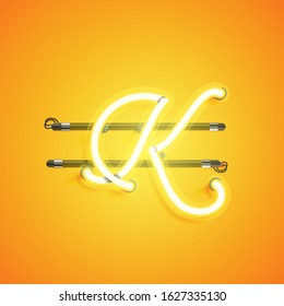 Yellow neon character, vector illustartion