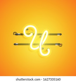 Yellow neon character, vector illustartion