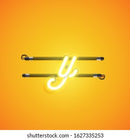 Yellow neon character, vector illustartion