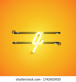 Yellow neon character, vector illustartion